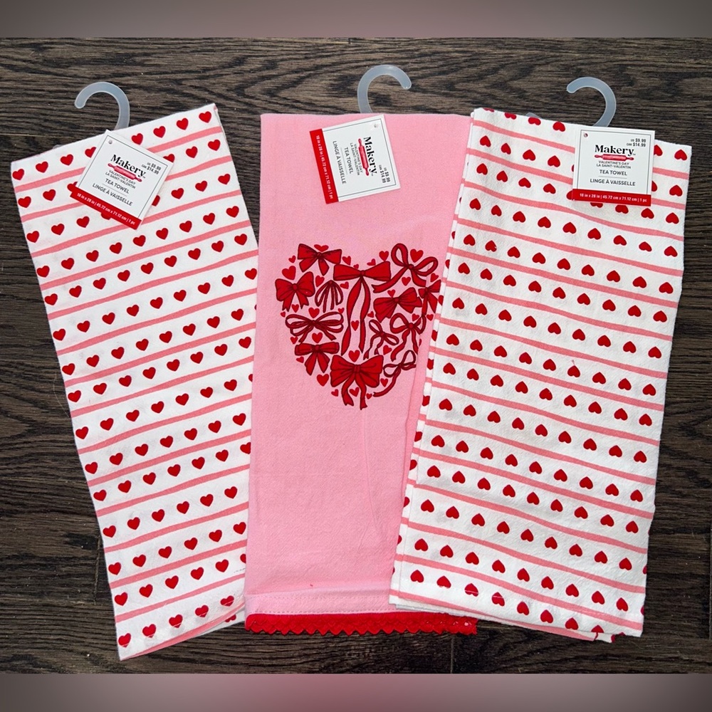 Makery Heart and Stripes Tea Towels NWT